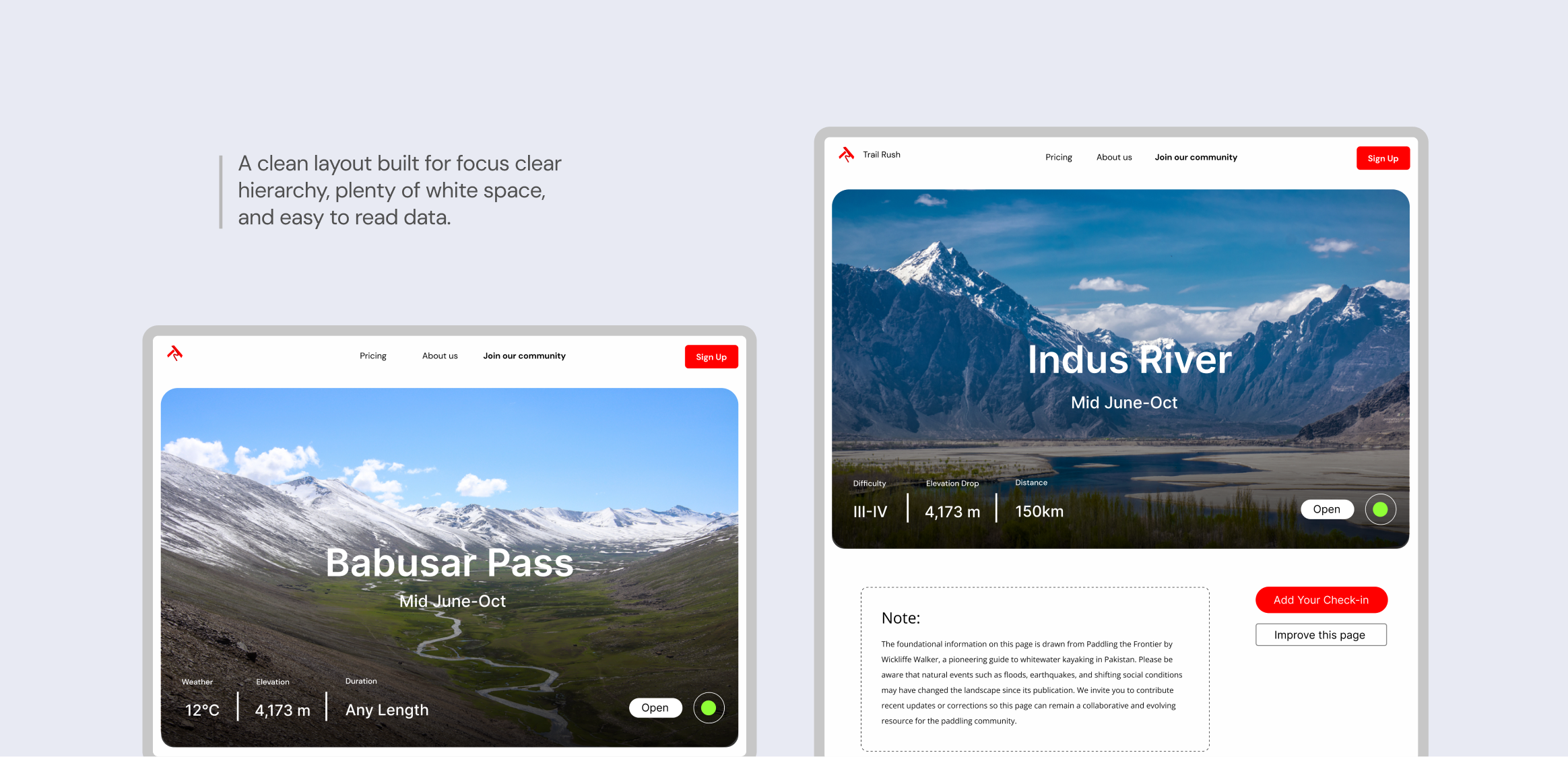 Trail Rush desktop browsing